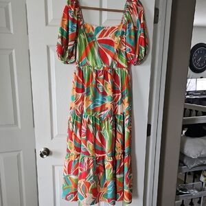 Colorful Leaf Print Women's Dress